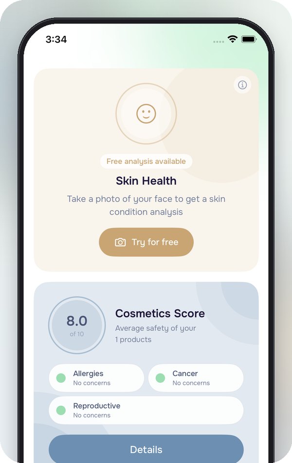Routine screen with skin health and cosmetics score